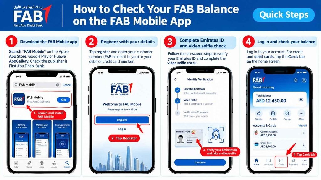 How do I check my FAB balance on the FAB Mobile app?
