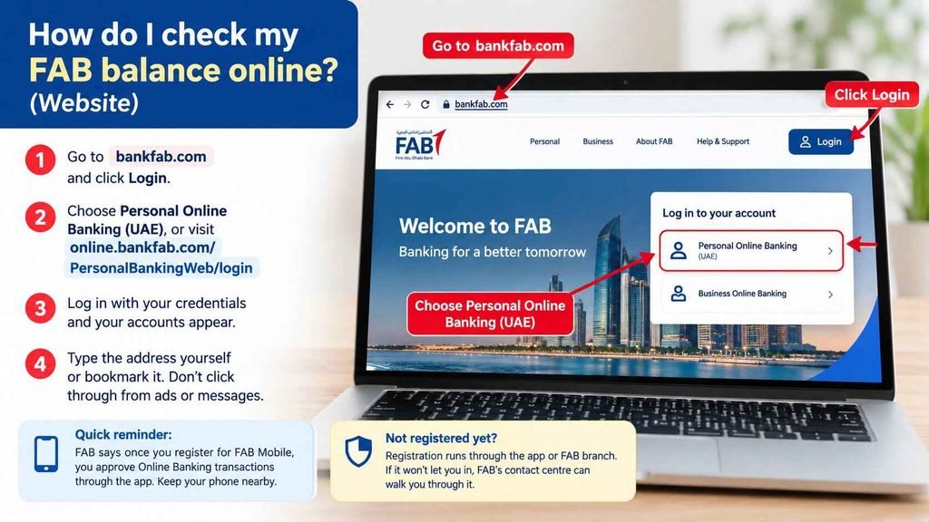How do I check my FAB balance online (website)?